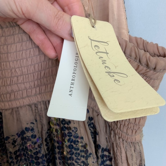 NWT Anthropologie Let Me Be Sz Small Deep-V Neck Sequin Smocked Long Maxi Dress - Picture 11 of 12